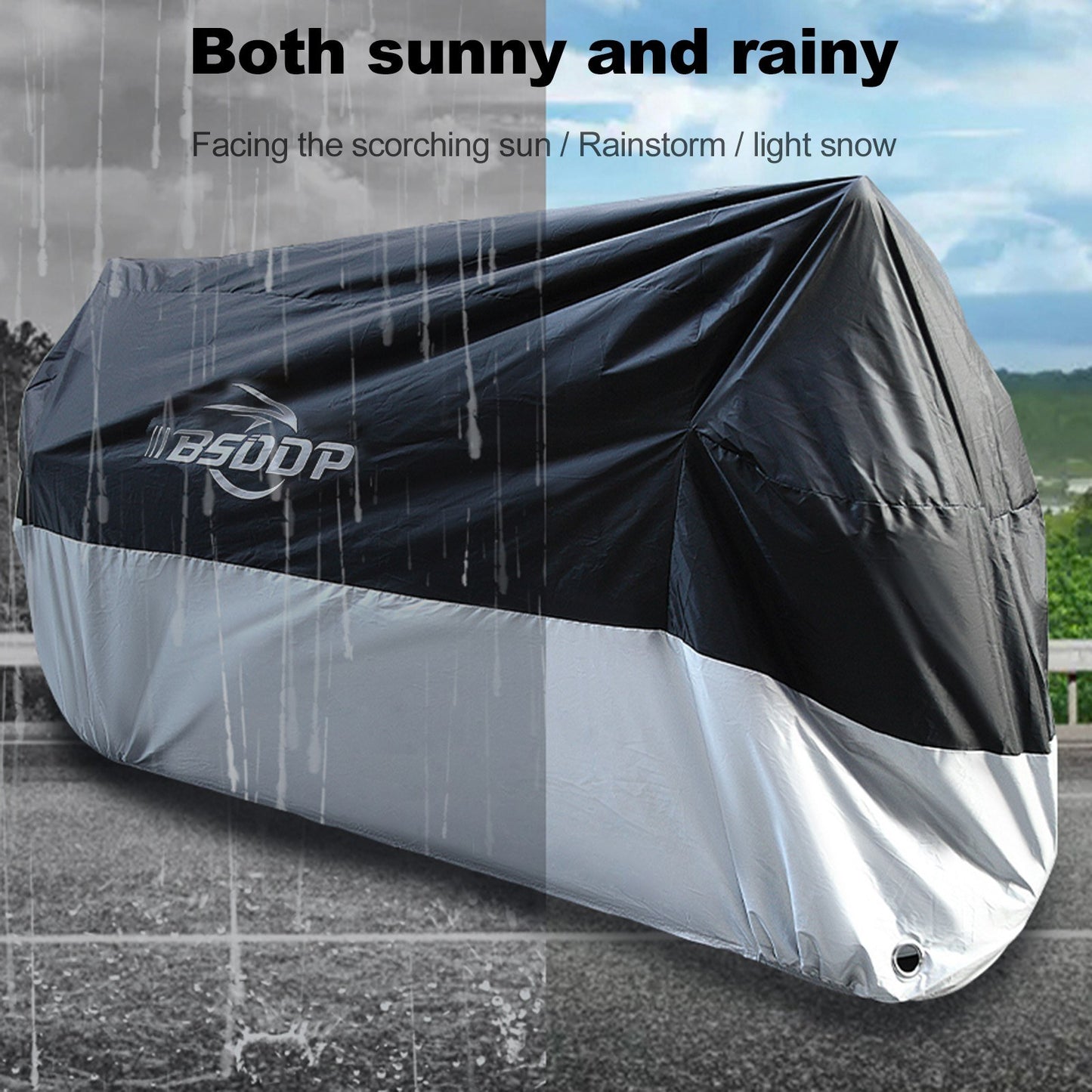 BSDDP 200x90x100cm Motorcycle Cover with Keyhole Oxford Cloth Waterproof Dustproof Motorbike Outdoor Protective Hood Cover