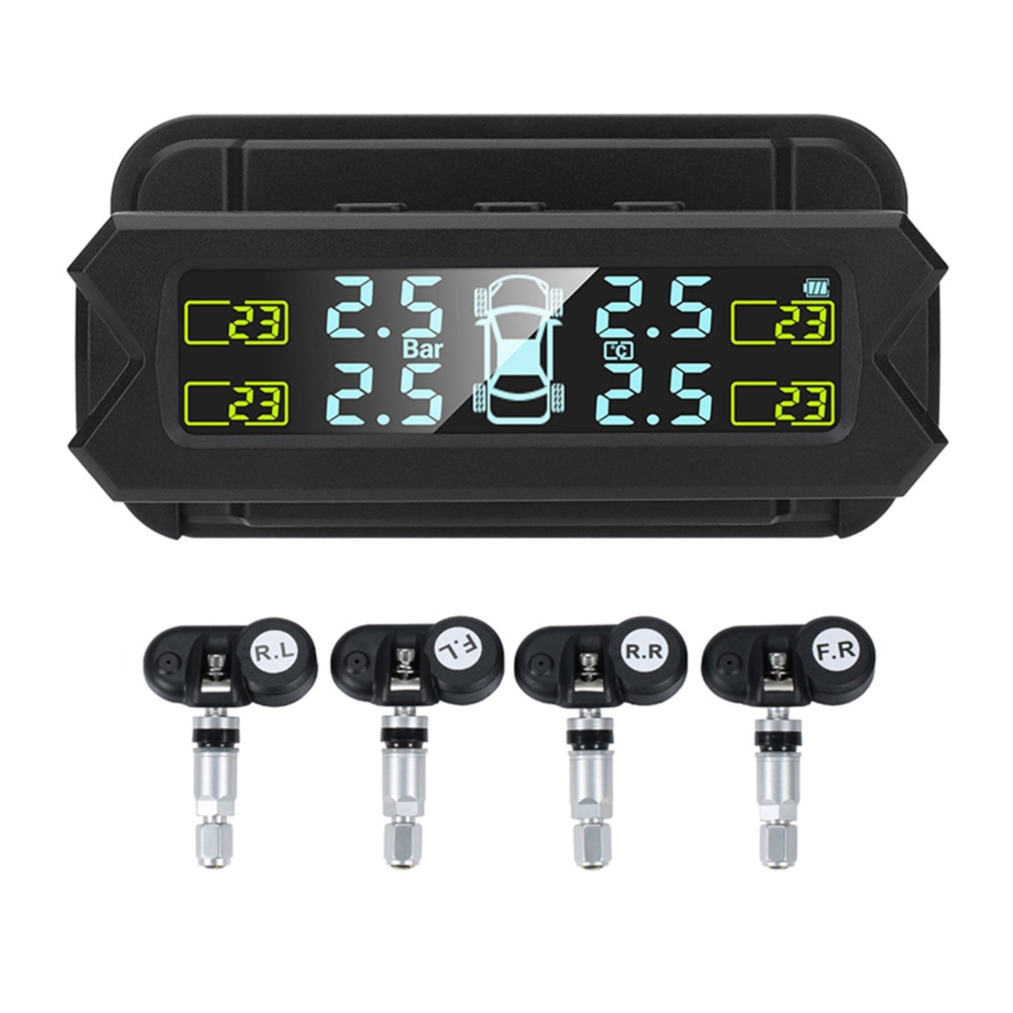 Wireless Tire Pressure Monitoring System Solar Powered TPMS 5 Alarm Modes Tire Pressure