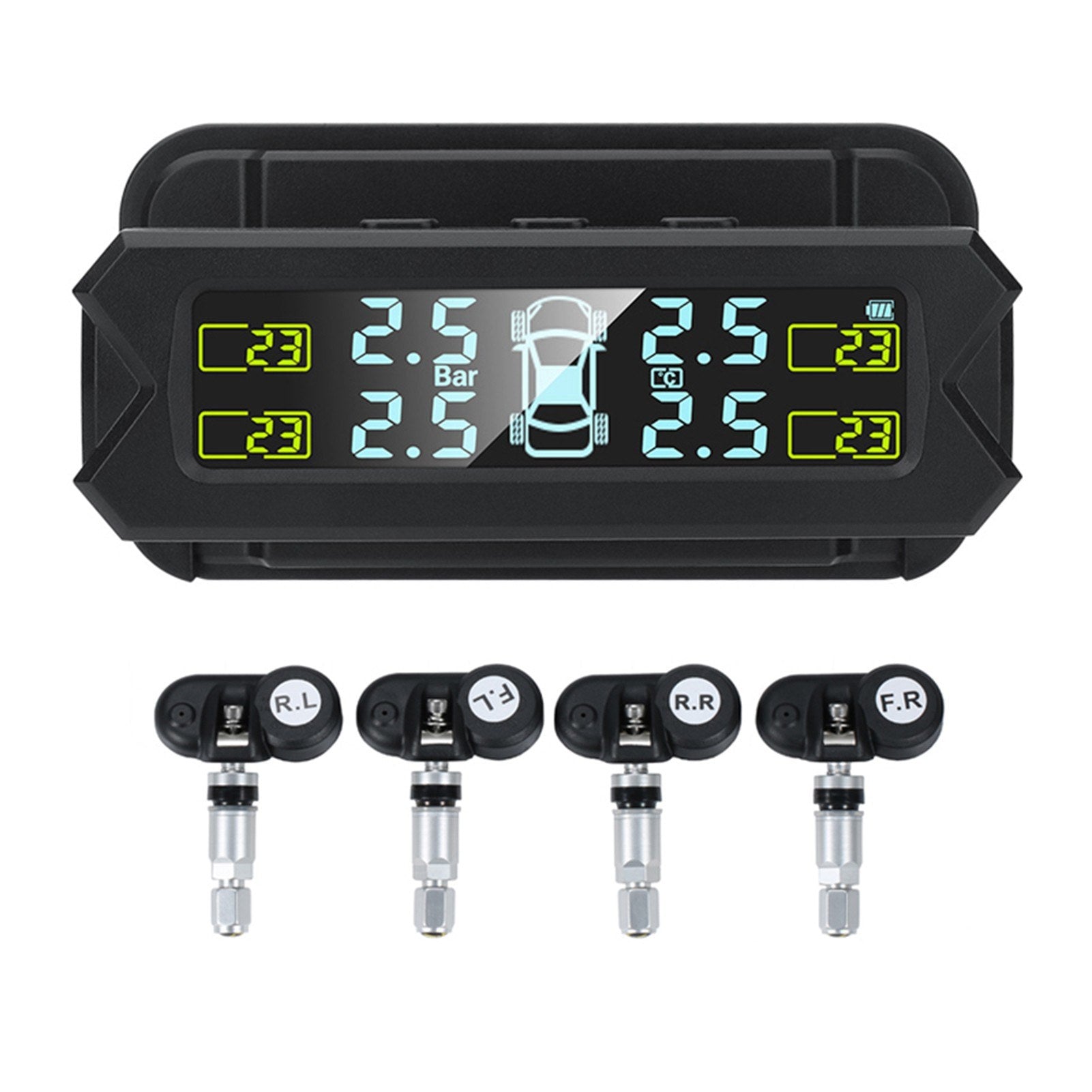 Wireless Tire Pressure Monitoring System Solar Powered TPMS 5 Alarm Modes Tire Pressure