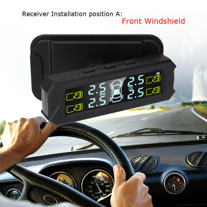 Wireless Tire Pressure Monitoring System Solar Powered TPMS 5 Alarm Modes Tire Pressure