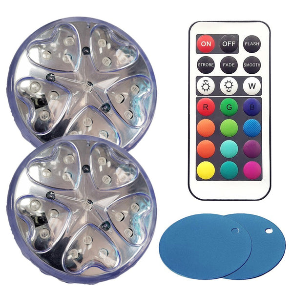 2Pcs Submersible LED Pool Light with IR Remote Control 13 Colors Changing Waterproof Underwater Light