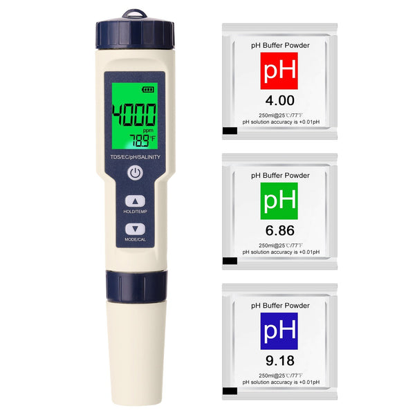 5 in 1 Professional Multi-parameter Testing Meter PH/EC/TDS/Salinity/Thermometer Digital Tester Water Quality Tester