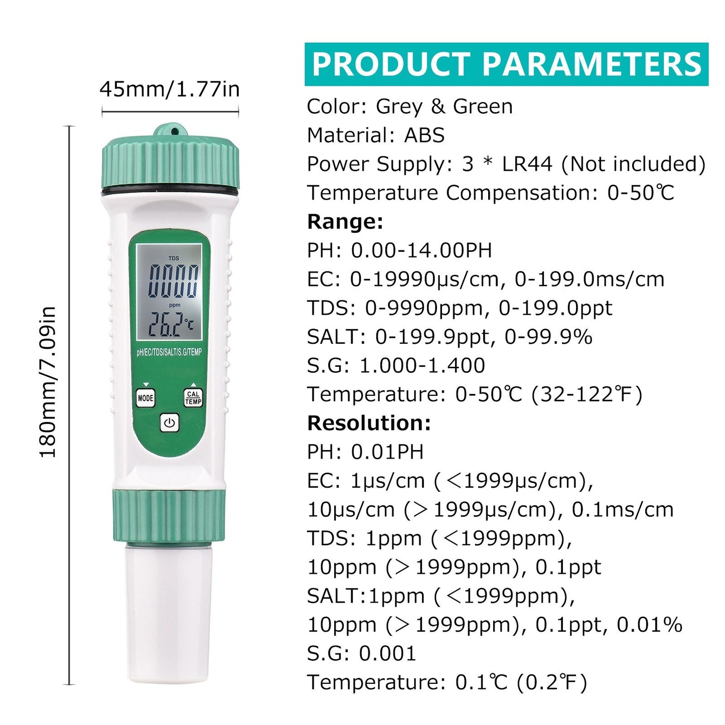 6 in 1 Digital Water Quality Tester PH/EC/TDS/SALT/S.G/Temperature Monitor Portable Testing Meter Analyzer for Drinking Water Aquarium Hydroponics Lab