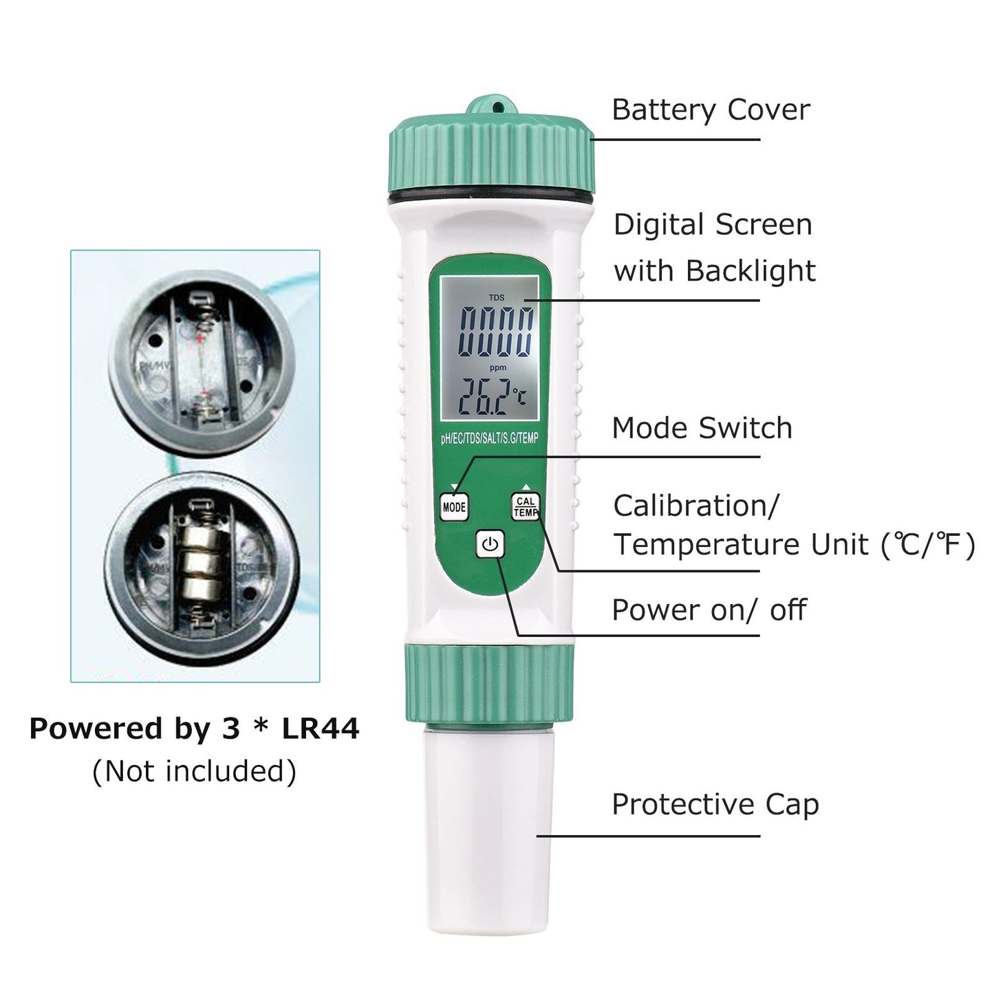6 in 1 Digital Water Quality Tester PH/EC/TDS/SALT/S.G/Temperature Monitor Portable Testing Meter Analyzer for Drinking Water Aquarium Hydroponics Lab