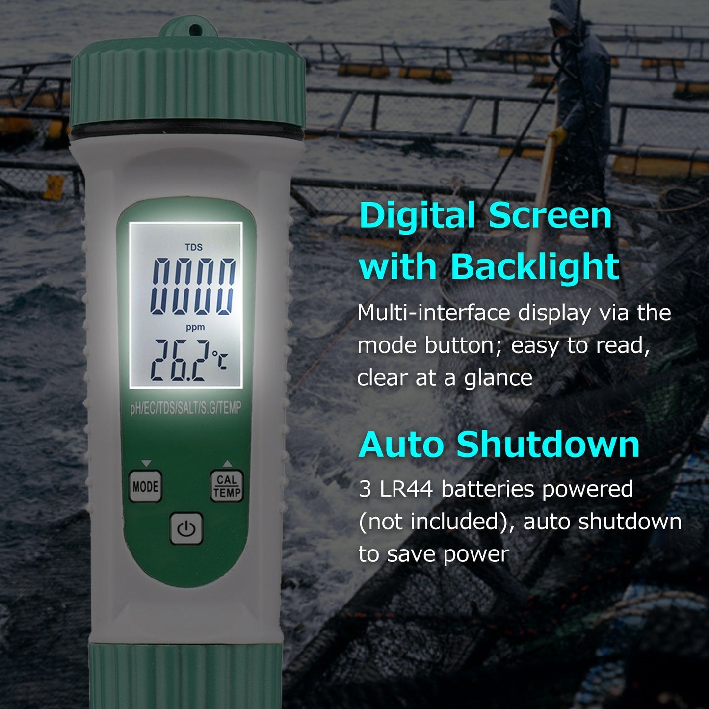 6 in 1 Digital Water Quality Tester PH/EC/TDS/SALT/S.G/Temperature Monitor Portable Testing Meter Analyzer for Drinking Water Aquarium Hydroponics Lab