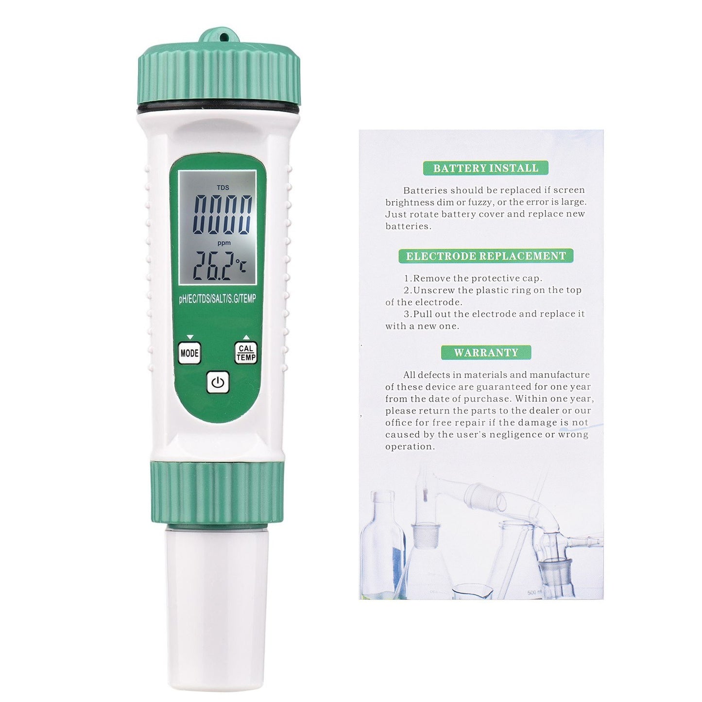 6 in 1 Digital Water Quality Tester PH/EC/TDS/SALT/S.G/Temperature Monitor Portable Testing Meter Analyzer for Drinking Water Aquarium Hydroponics Lab