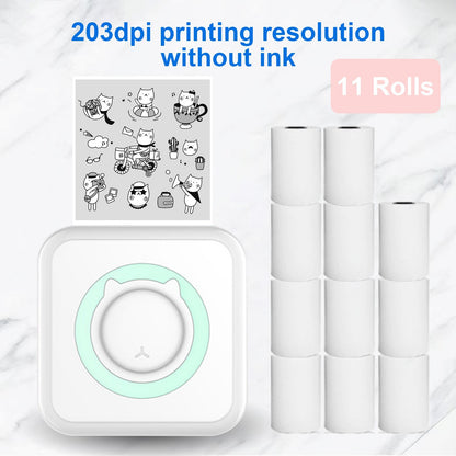 BT Connection Photo Printer Wireless Instant Mini Portable Multi-functional Printer with 11 Paper Rolls for iOS Android Smartphone