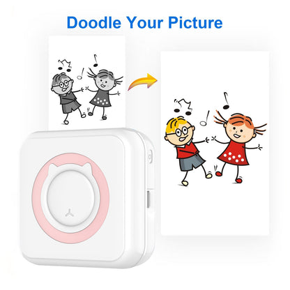 BT Connection Photo Printer Wireless Instant Mini Portable Multi-functional Printer with 11 Paper Rolls for iOS Android Smartphone