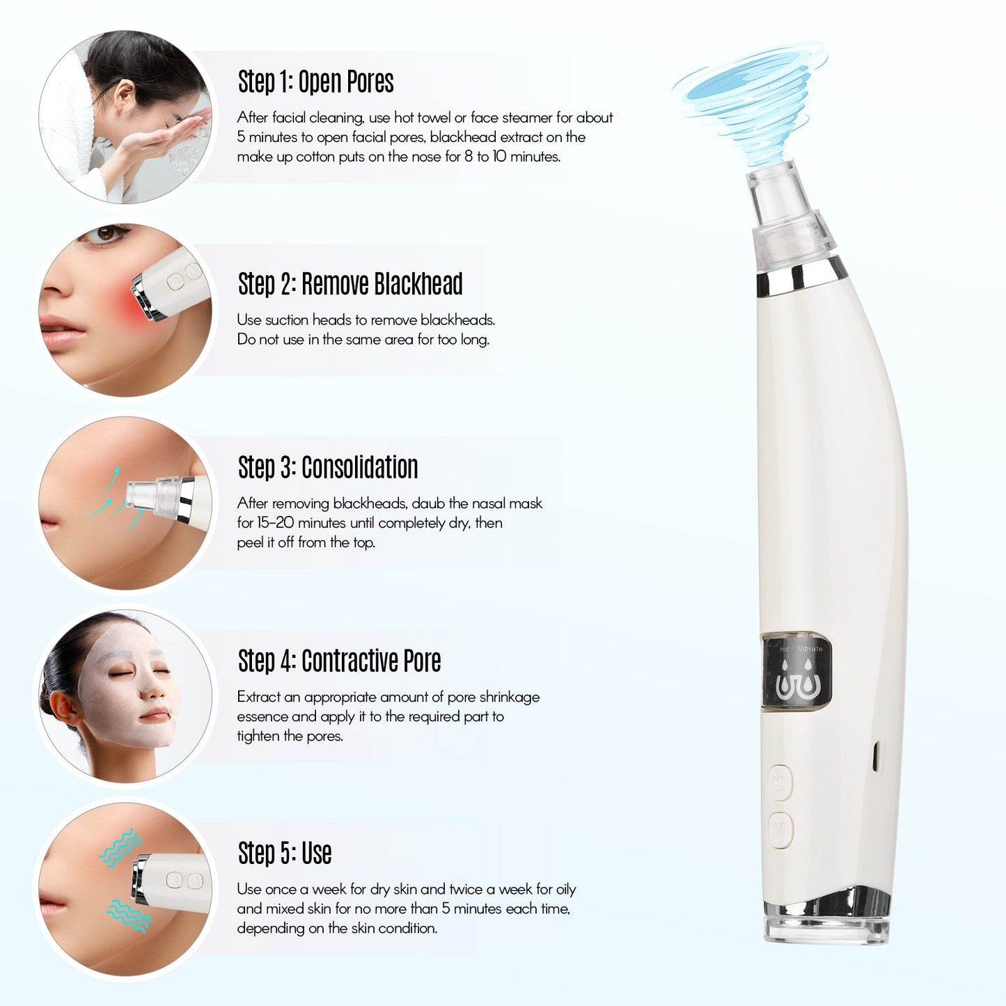 Blackhead Comedones Whitehead Pore Vacuum Cleaner Remover with Hot Compress Function with USB Cable for Women Men