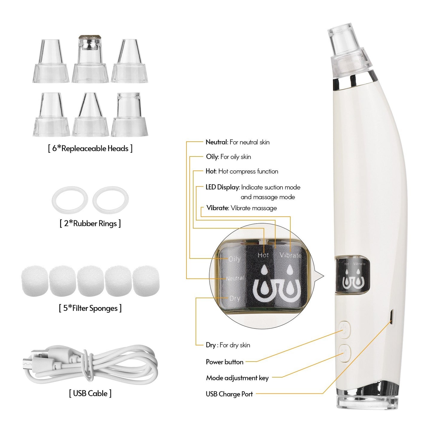 Blackhead Comedones Whitehead Pore Vacuum Cleaner Remover with Hot Compress Function with USB Cable for Women Men
