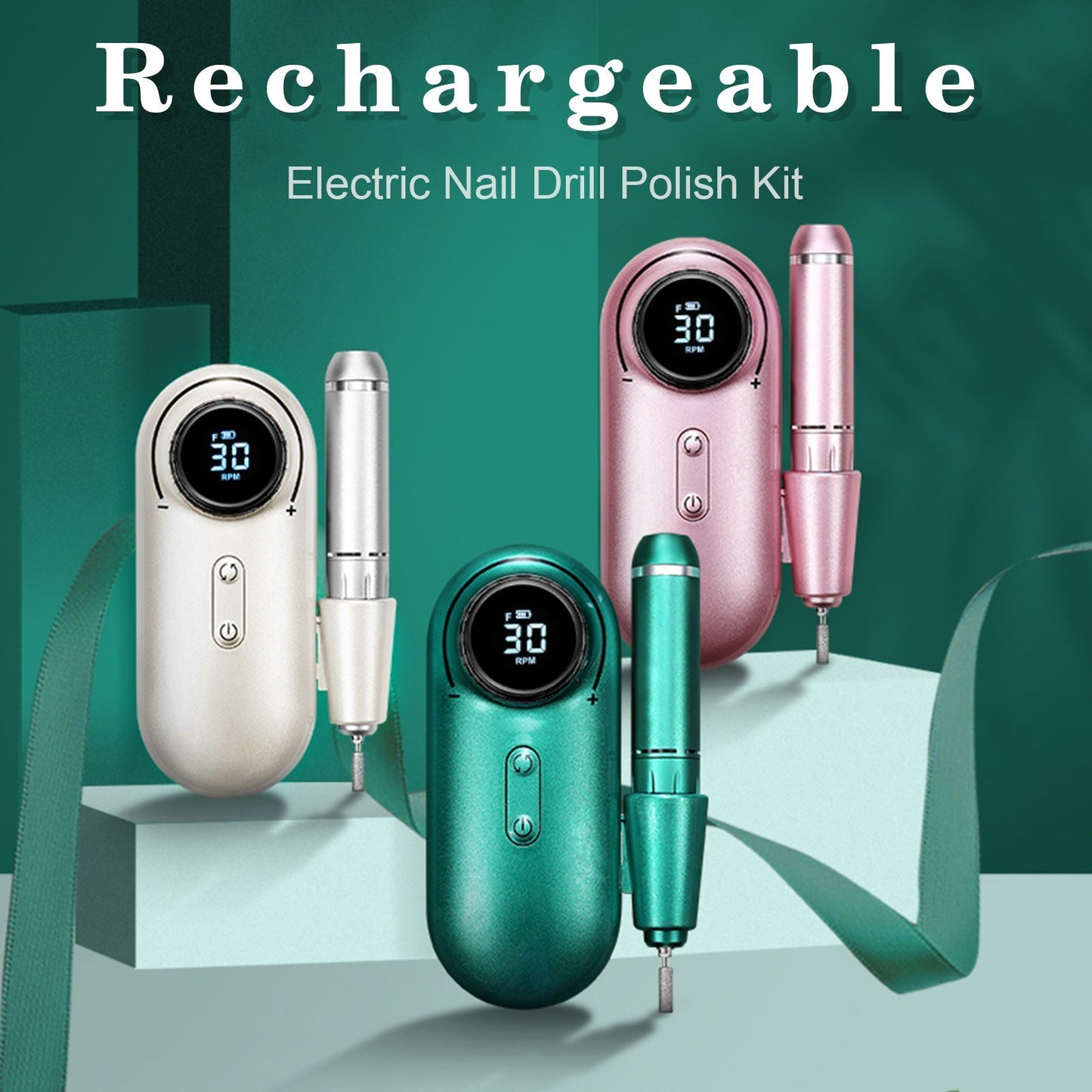 Electric Nail Drill Polish Kit 30000RPM Nail File Manicure Pedicure Tool with 6 Drill Bits Sanding Bands