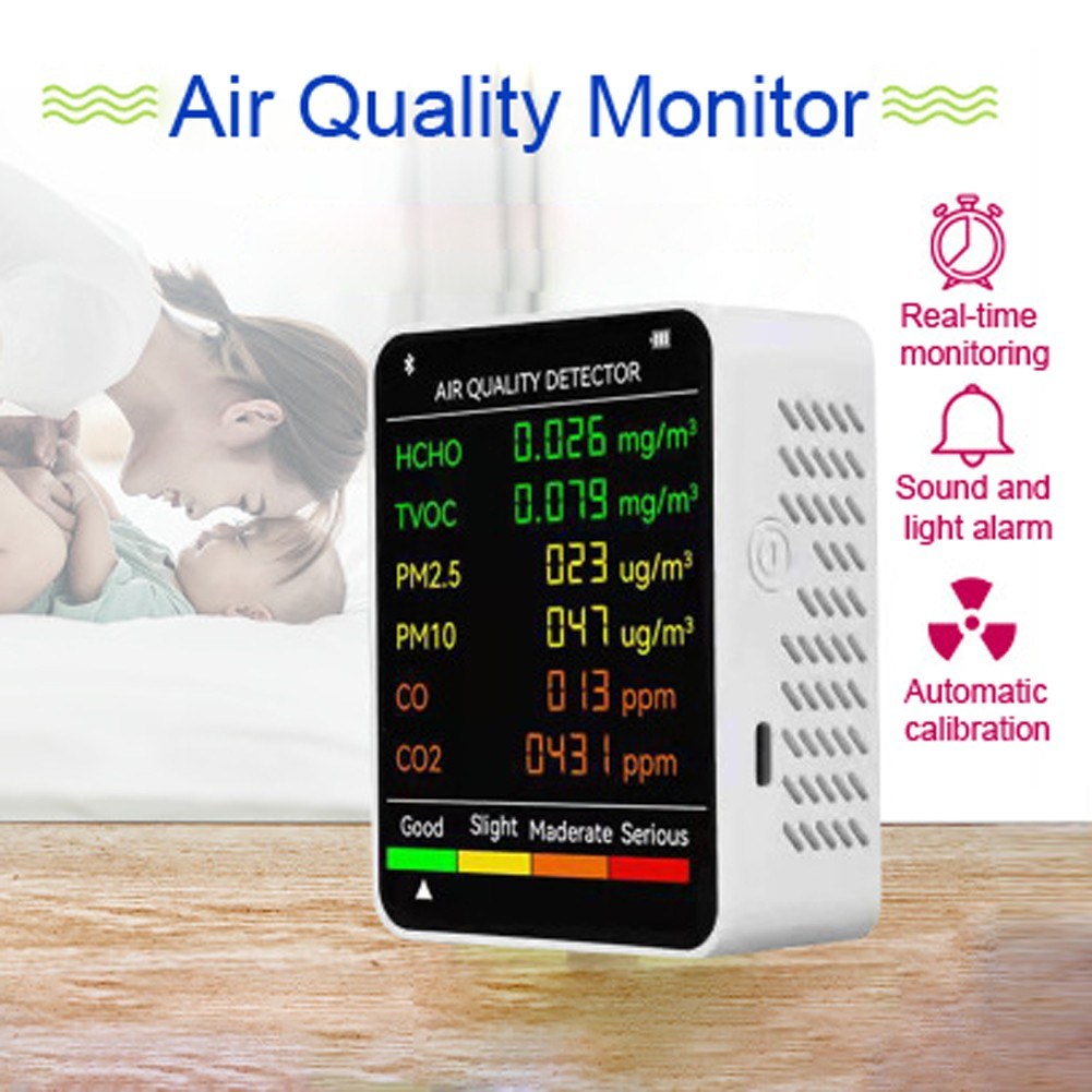 6 In 1 PM2.5 PM10 HCHO TVOC CO CO2 Multifunctional Air Quality Detector LCD Screen Display Air Quality Tester
