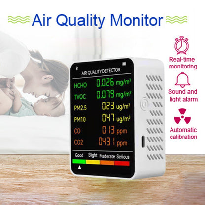 6 In 1 PM2.5 PM10 HCHO TVOC CO CO2 Multifunctional Air Quality Detector LCD Screen Display Air Quality Tester