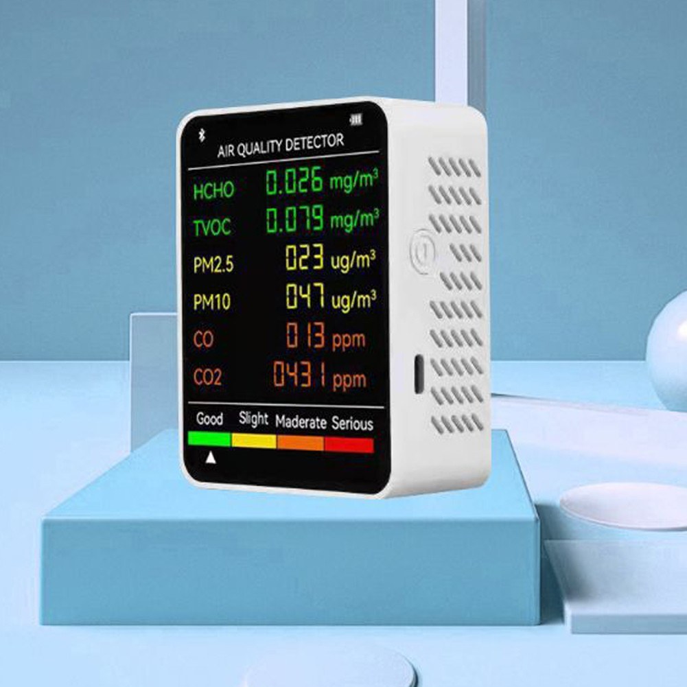6 In 1 PM2.5 PM10 HCHO TVOC CO CO2 Multifunctional Air Quality Detector LCD Screen Display Air Quality Tester