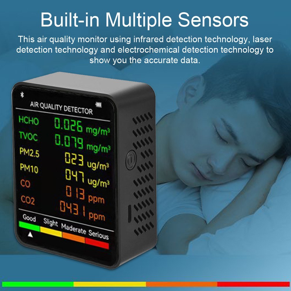 6 In 1 PM2.5 PM10 HCHO TVOC CO CO2 Multifunctional Air Quality Detector LCD Screen Display Air Quality Tester