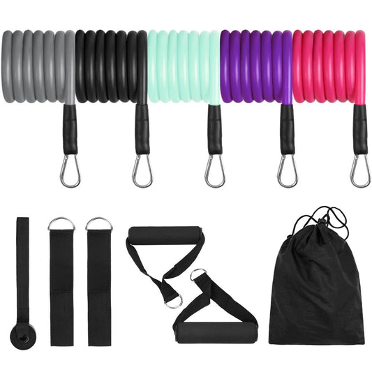 11Pcs/Set Resistance Bands Set Workout Fitness Exercise Tube Bands Ankle Straps Kit for Home Gym Travel