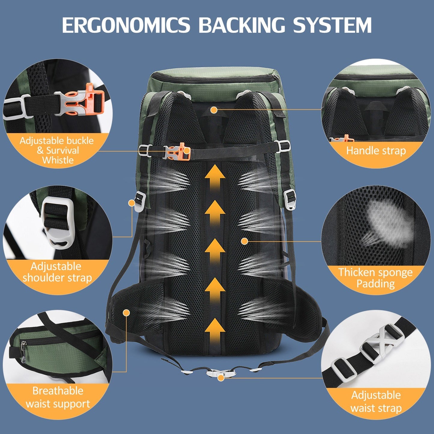 Hiking Backpack 50L Mountaineering Backpack Waterproof Lightweight Hiking Daypack Trekking Camping Outdoor Sport Travel Bag or Climbing Camping Touring
