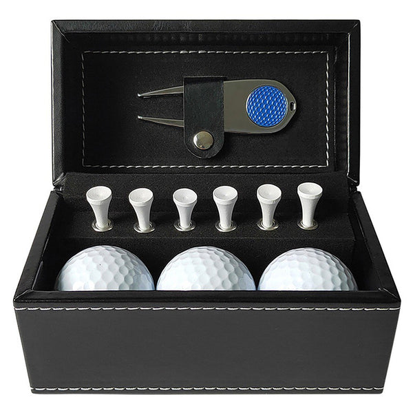 11 Pcs Golf Set  Golf Training Accessories with 6 Golf Tees 3 Golf Balls Divot Repair Tool Leather Box Set