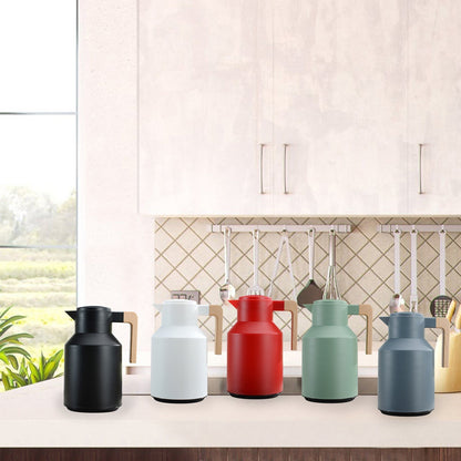 1L Thermal Coffee Carafe Double Walled Thermal Carafe Pot Keeping Hot Cold Water Kettle with Wood Handle