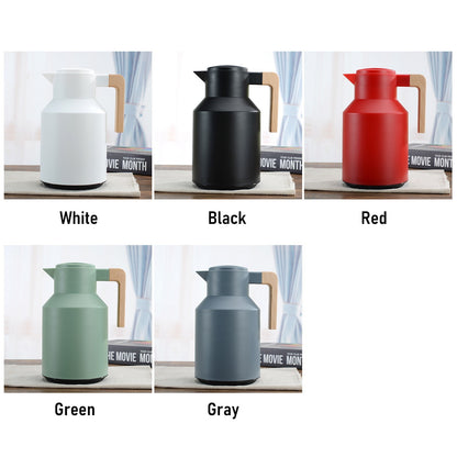 1L Thermal Coffee Carafe Double Walled Thermal Carafe Pot Keeping Hot Cold Water Kettle with Wood Handle