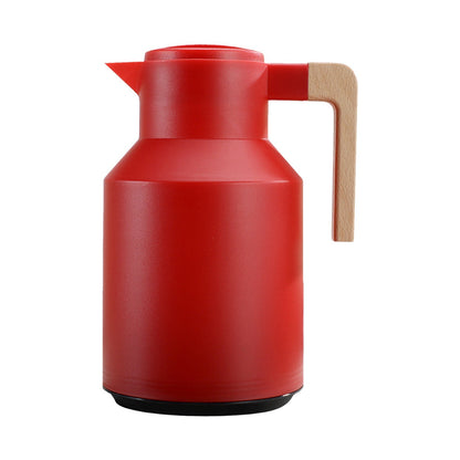 1L Thermal Coffee Carafe Double Walled Thermal Carafe Pot Keeping Hot Cold Water Kettle with Wood Handle