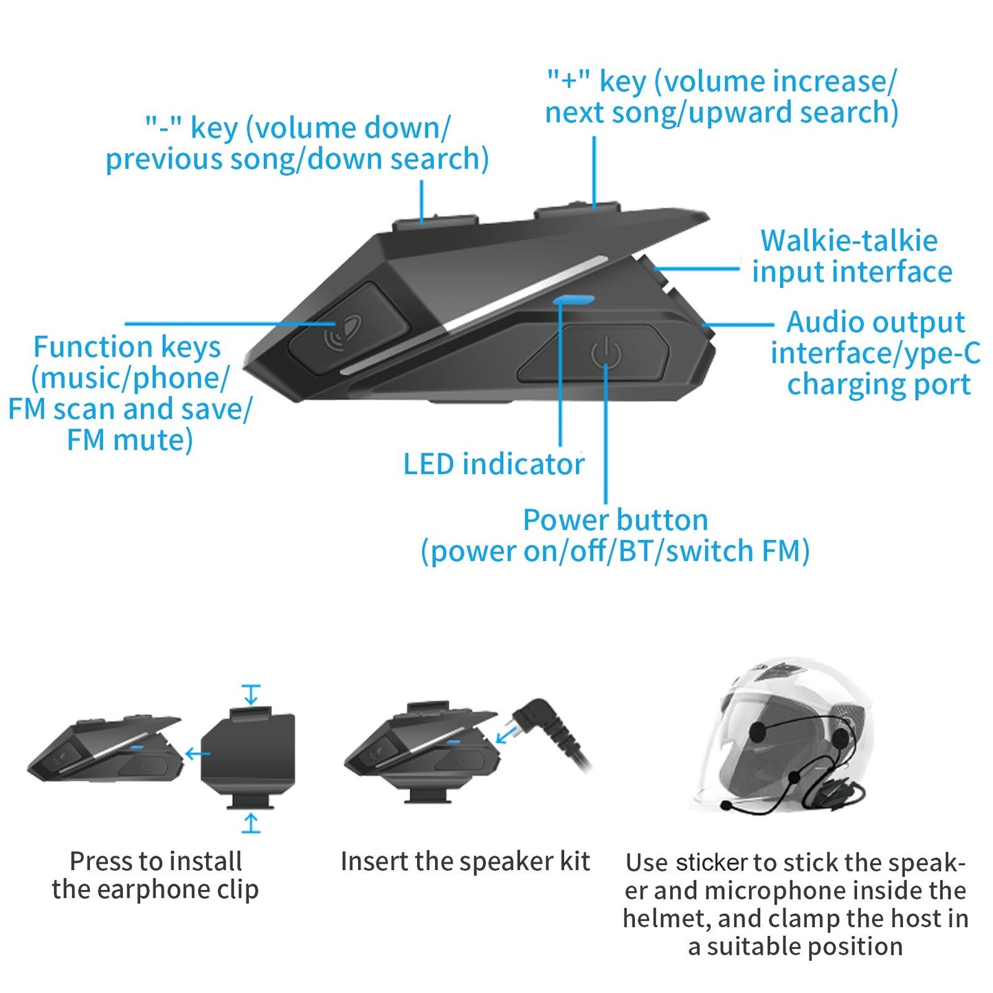 Motorcycle Helmet Headset BT5.0 Wireless Headphones IP67 Water Resistant Dust-proof Music Earphone Support FM Radio with Mic
