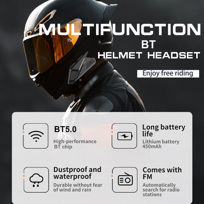 Motorcycle Helmet Headset BT5.0 Wireless Headphones IP67 Water Resistant Dust-proof Music Earphone Support FM Radio with Mic