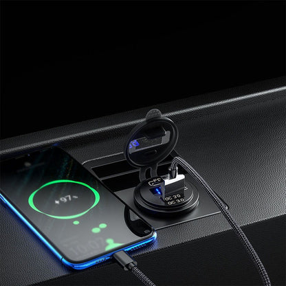 12-24V Car Charger Adapter PD USB Dual Port Quick Charge Phone Charger with Voltage Display