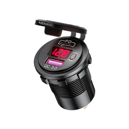 12-24V Car Charger Adapter PD USB Dual Port Quick Charge Phone Charger with Voltage Display