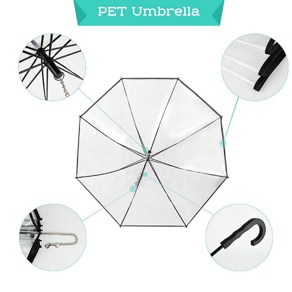 Pet Umbrella Transparent Folding Dog Umbrella with Leash Rainproof Snowproof Pet Dog Supply