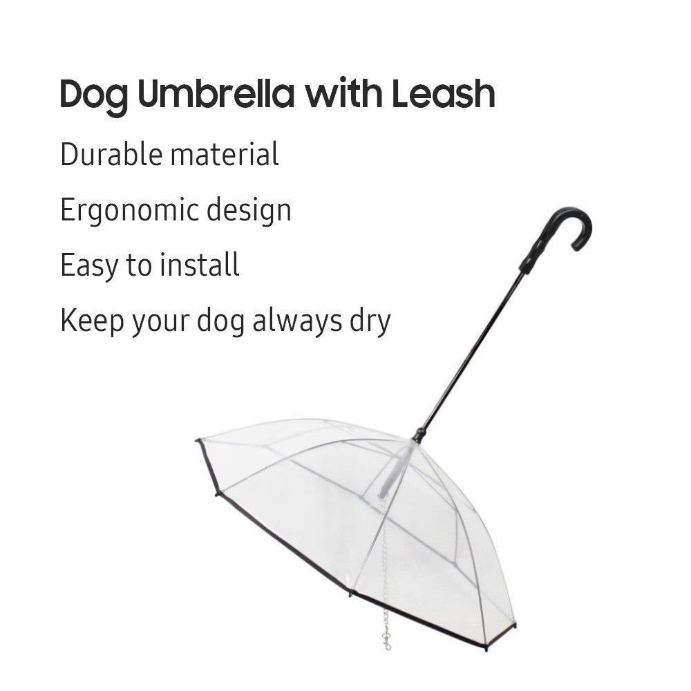 Pet Umbrella Transparent Folding Dog Umbrella with Leash Rainproof Snowproof Pet Dog Supply