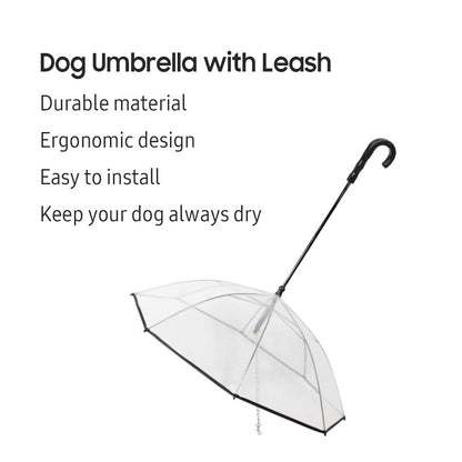 Pet Umbrella Transparent Folding Dog Umbrella with Leash Rainproof Snowproof Pet Dog Supply