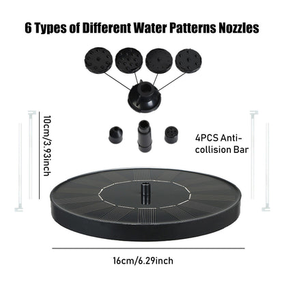 1.5W Solar Fountain Pump Anti-collision Bar Free Standing Water Pump Floating Fountain with 6 Nozzles Filter