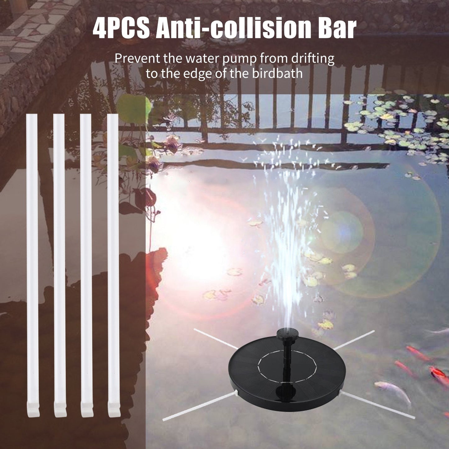 1.5W Solar Fountain Pump Anti-collision Bar Free Standing Water Pump Floating Fountain with 6 Nozzles Filter