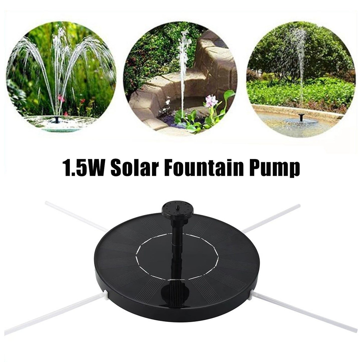 1.5W Solar Fountain Pump Anti-collision Bar Free Standing Water Pump Floating Fountain with 6 Nozzles Filter