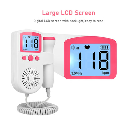 Pregnancy Handheld Baby Heartbeat Detector 3.0MHz Portable Fetal Doppler for Home Noise Reduction Baby Heart Monitor