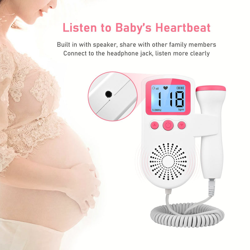 Pregnancy Handheld Baby Heartbeat Detector 3.0MHz Portable Fetal Doppler for Home Noise Reduction Baby Heart Monitor