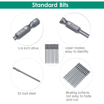 10Pcs/Set T6 Security Torx Bit 1/4-inch Drive S2 Alloy Steel Magnetic Screw Driver Bit Set for Power Screwdriver Electric Hand Drill