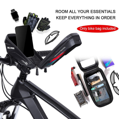 WILD MAN Bike Bicycle Phone Mount Bag 1L Waterproof Front Frame Top Tube Handlebar Bag with Touch Screen Sports Cycling Pack