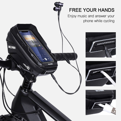 WILD MAN Bike Bicycle Phone Mount Bag 1L Waterproof Front Frame Top Tube Handlebar Bag with Touch Screen Sports Cycling Pack