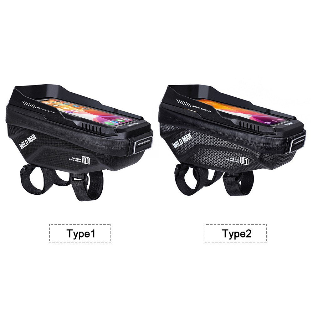 WILD MAN Bike Bicycle Phone Mount Bag 1L Waterproof Front Frame Top Tube Handlebar Bag with Touch Screen Sports Cycling Pack