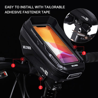 WILD MAN Bike Bicycle Phone Mount Bag 1L Waterproof Front Frame Top Tube Handlebar Bag with Touch Screen Sports Cycling Pack
