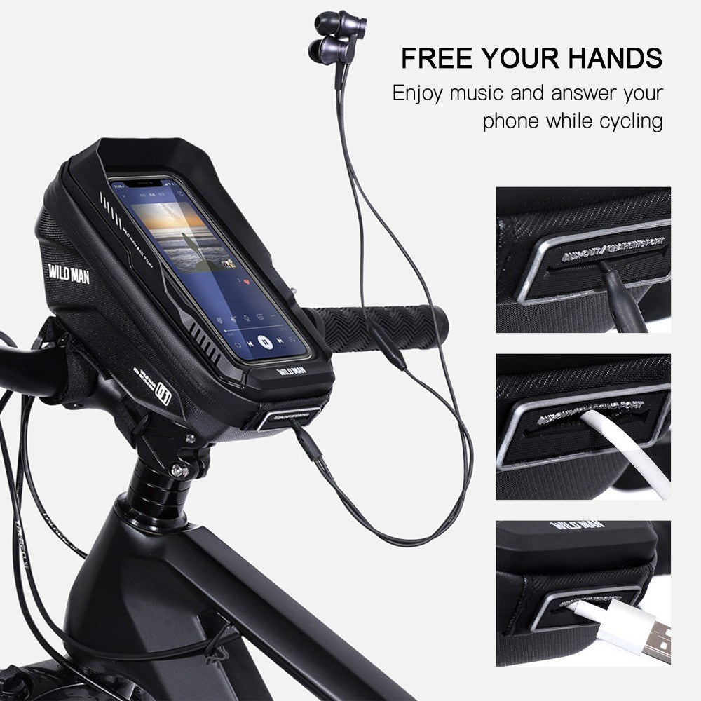 WILD MAN Bike Bicycle Phone Mount Bag 1L Waterproof Front Frame Top Tube Handlebar Bag with Touch Screen Sports Cycling Pack