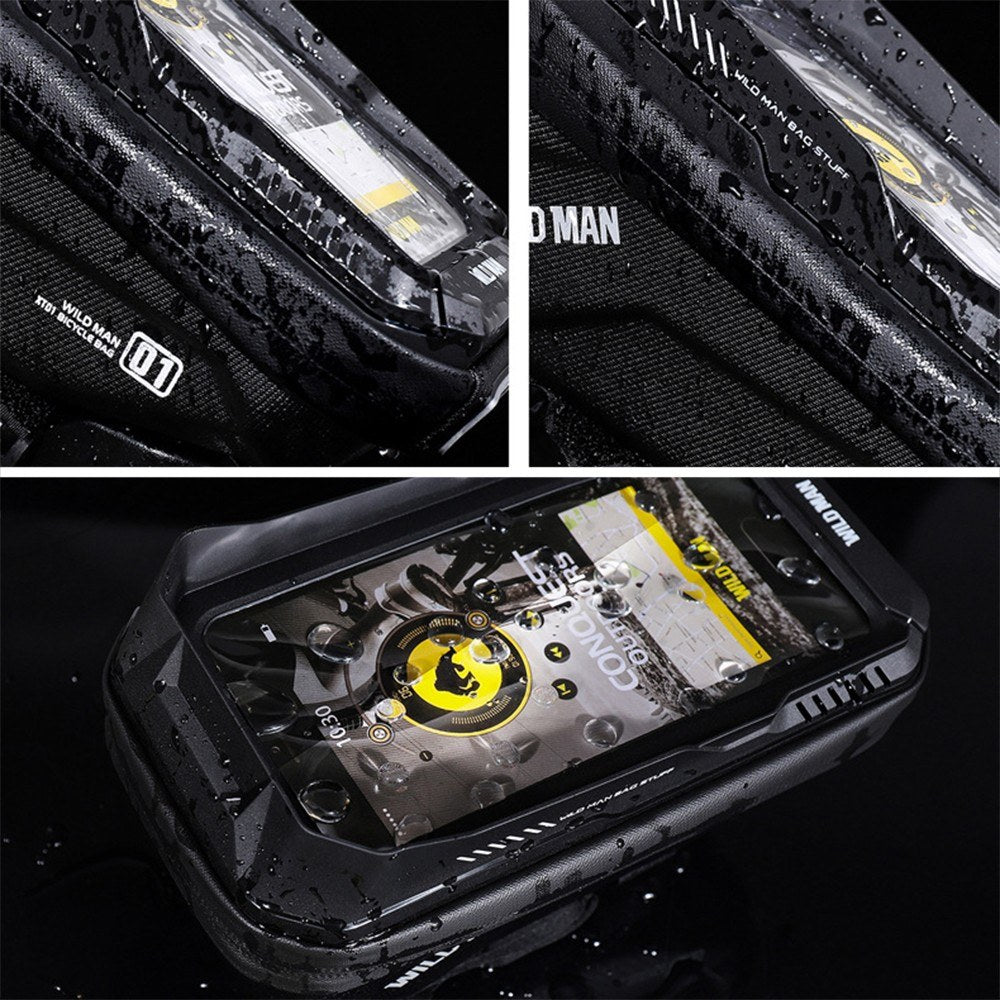 WILD MAN Bike Bicycle Phone Mount Bag 1L Waterproof Front Frame Top Tube Handlebar Bag with Touch Screen Sports Cycling Pack