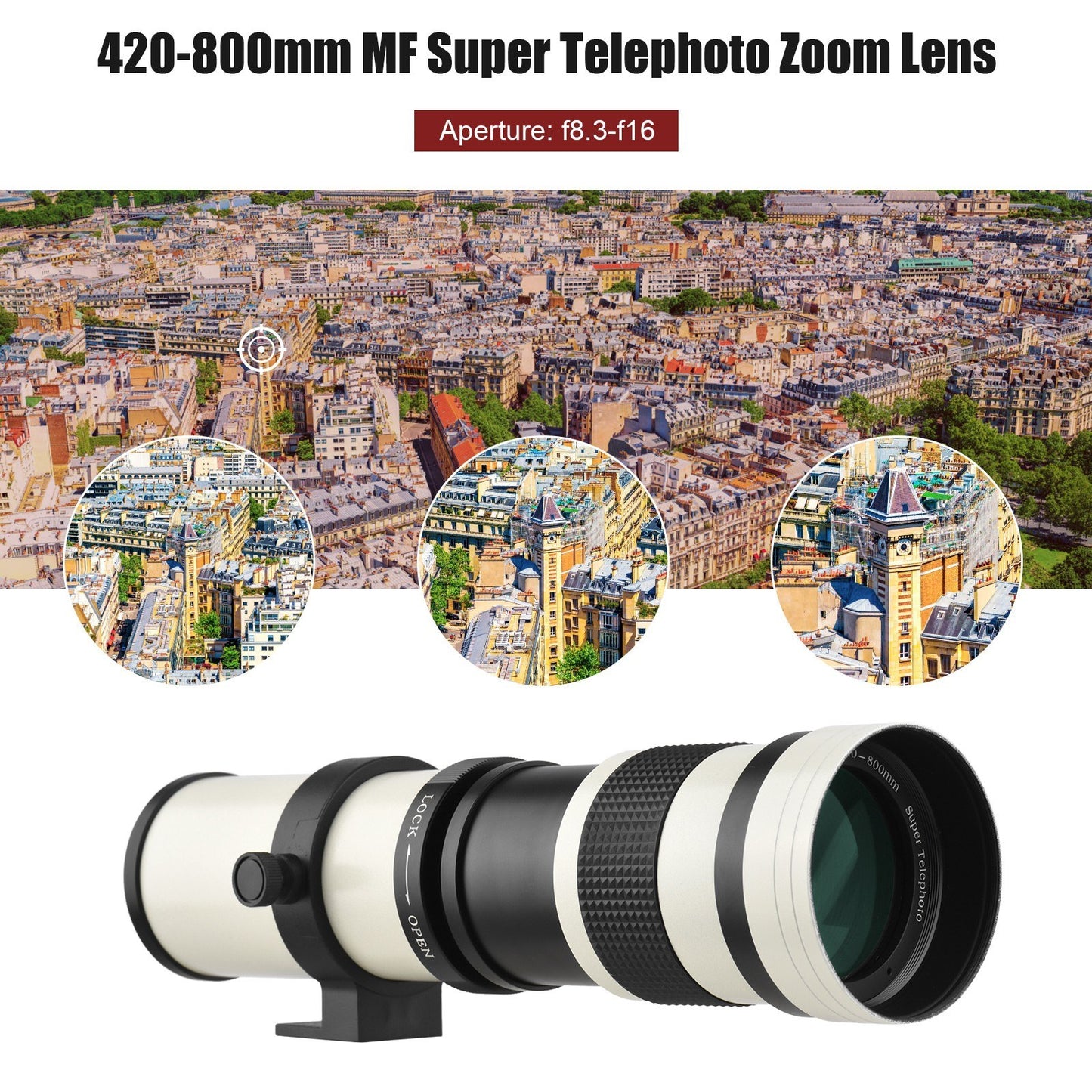 Camera MF Telephoto Zoom Lens Universal 1/4 Thread Replacement for Nikon AI-mount D50 D90 D5100 D7000 D3 D5100 D3100 D3000 D60 Cameras