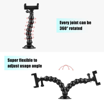 23cm/ 9.1in Flexible Suction Cup Mount Windshield Phone Mount 360-degree Rotating 1/4 Inch Screw Connector with Phone Holder for Smartphone Sports Camera