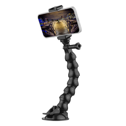 23cm/ 9.1in Flexible Suction Cup Mount Windshield Phone Mount 360-degree Rotating 1/4 Inch Screw Connector with Phone Holder for Smartphone Sports Camera