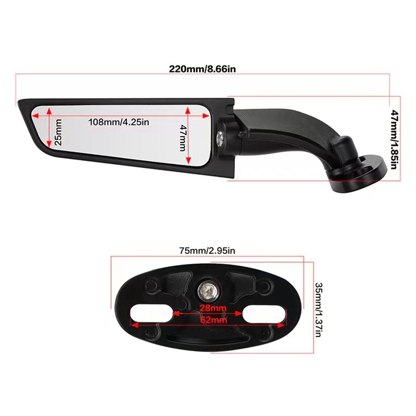 1 Pair of Durable Motorcycle Modification Universal Wind Wing Rear View Mirrors Sturdy Adjustable Die-cast Aluminium Alloy Wind Wing Rear View Mirror