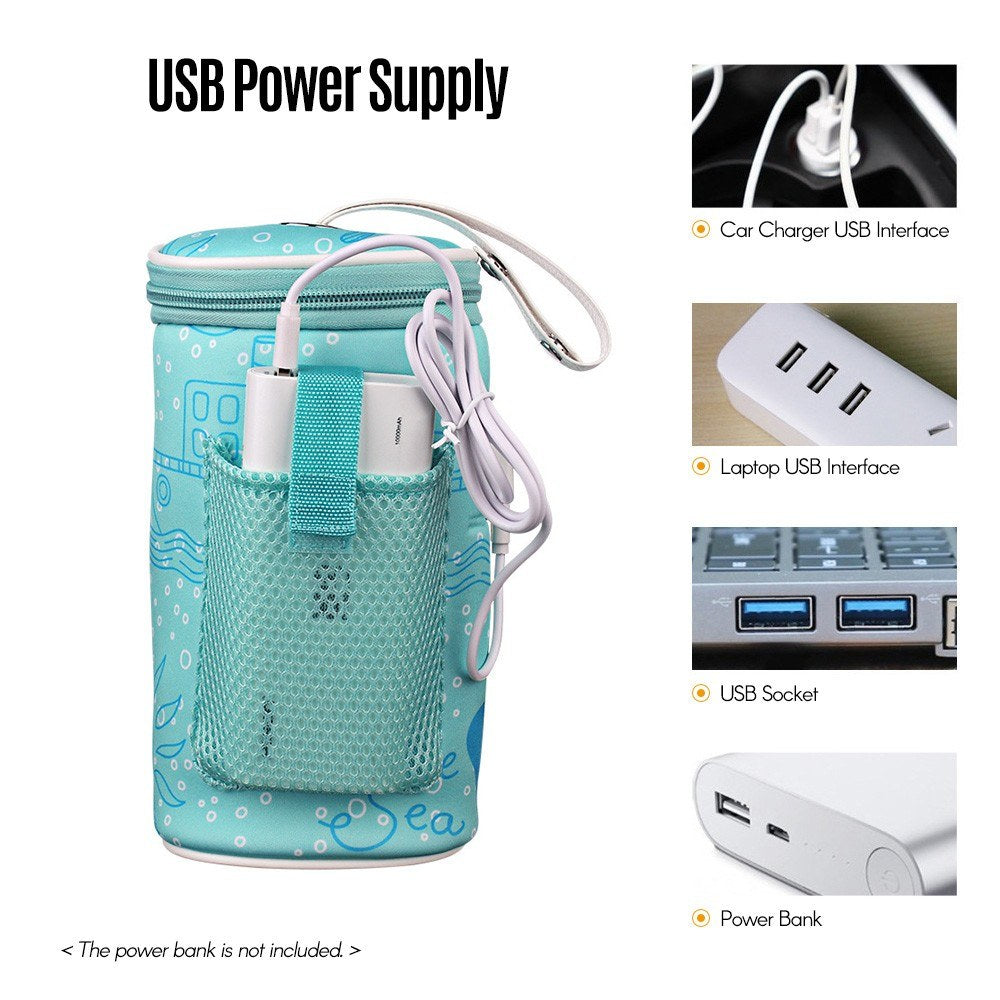Portable Bottle Warmer Travel Baby Bottle Bag Lightweight Thermal Pouch for Infant Feeding Bottle with USB Cable
