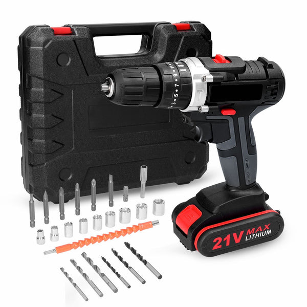 21V MAX Cordless Drill 3-in-1 Electric Power Drill Screwdriver Set 25 Gears of Torques Adjustable for Drilling Wood Metal